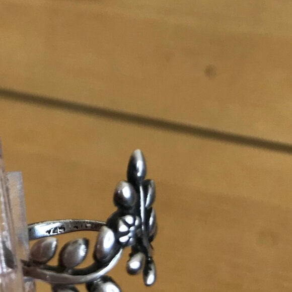 Flower Vine Pointed Silver Ring Vintage 90s 925 Sterling Size 6 - Picture 8 of 9
